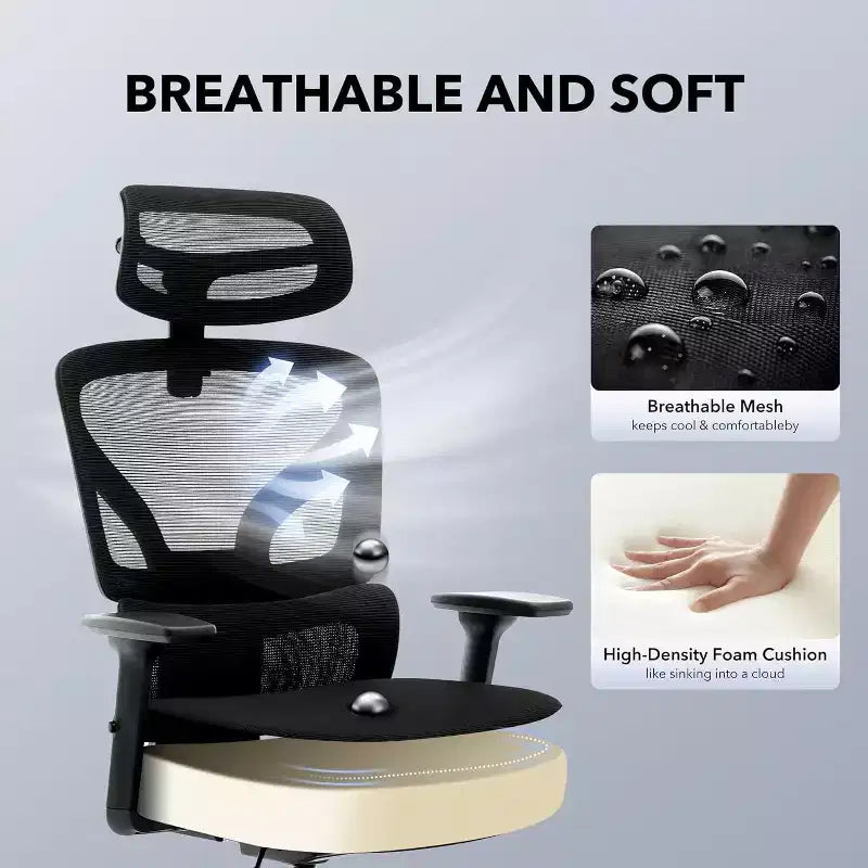 Ergonomic Office Chair with Adjustable Lumbar Support, High-Back Home Office Desk Chair, Comfortable Mesh Gaming Chair with 3D Armrests, Headrest