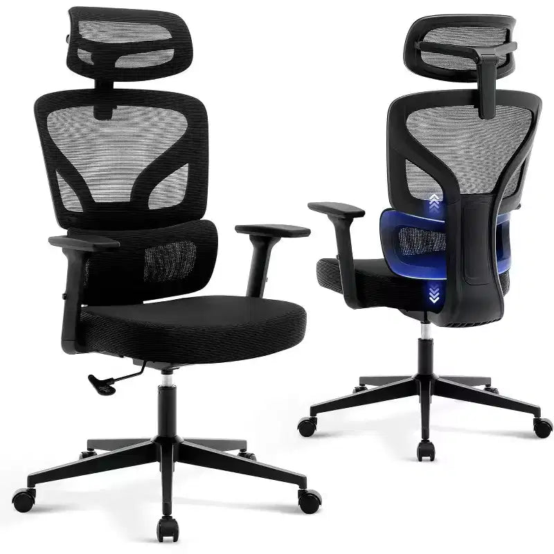 Ergonomic Office Chair with Adjustable Lumbar Support, High-Back Home Office Desk Chair, Comfortable Mesh Gaming Chair with 3D Armrests, Headrest