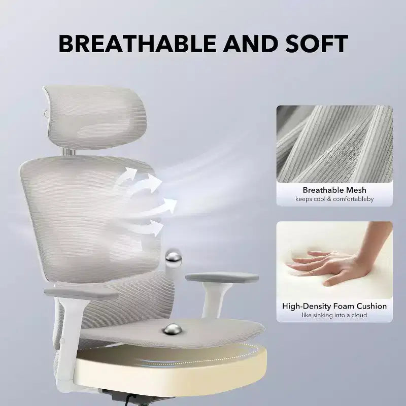 Ergonomic Office Chair with Adjustable Lumbar Support, High-Back Home Office Desk Chair, Comfortable Mesh Gaming Chair with 3D Armrests, Headrest