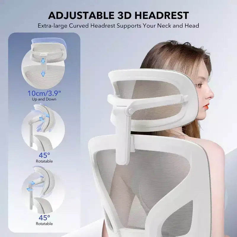 Ergonomic Office Chair with Adjustable Lumbar Support, High-Back Home Office Desk Chair, Comfortable Mesh Gaming Chair with 3D Armrests, Headrest