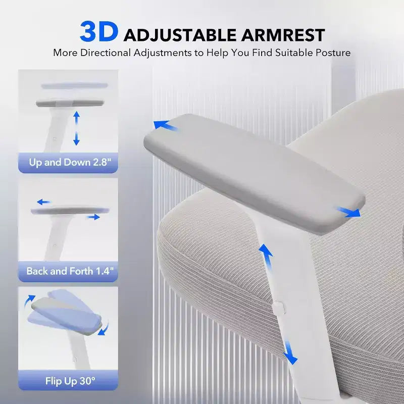 Ergonomic Office Chair with Adjustable Lumbar Support, High-Back Home Office Desk Chair, Comfortable Mesh Gaming Chair with 3D Armrests, Headrest