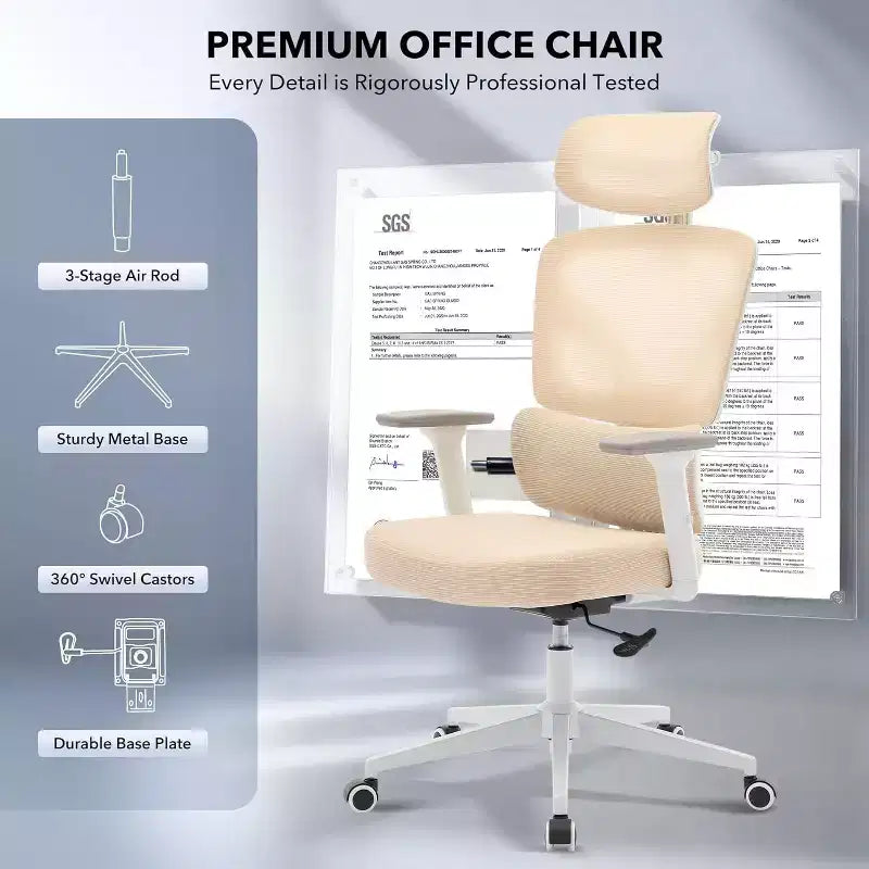 Ergonomic Office Chair with Adjustable Lumbar Support, High-Back Home Office Desk Chair, Comfortable Mesh Gaming Chair with 3D Armrests, Headrest