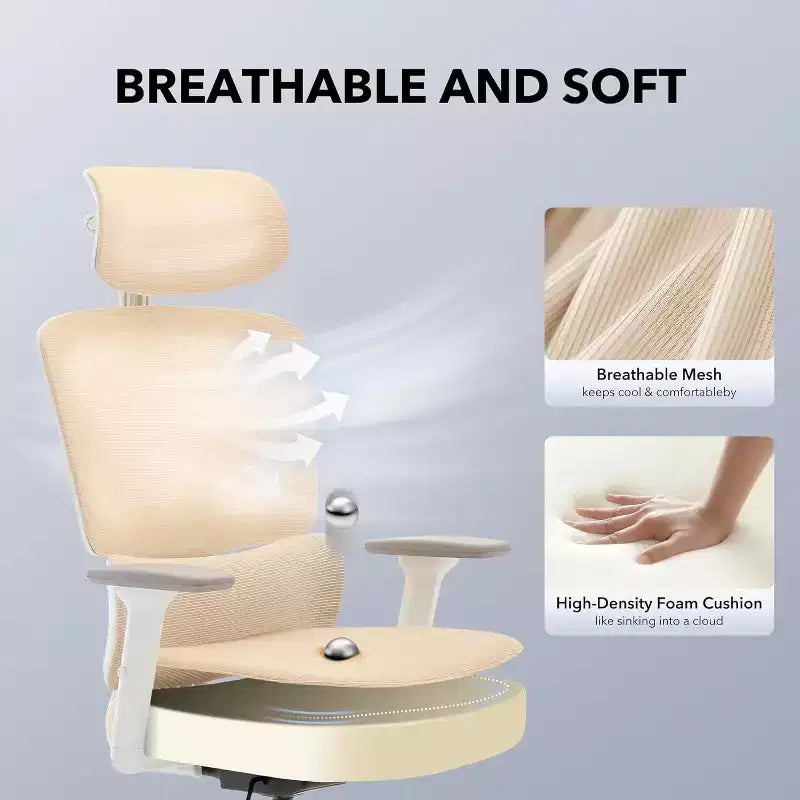 Ergonomic Office Chair with Adjustable Lumbar Support, High-Back Home Office Desk Chair, Comfortable Mesh Gaming Chair with 3D Armrests, Headrest