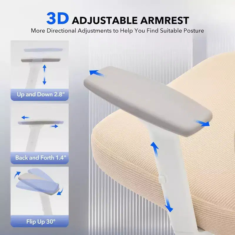 Ergonomic Office Chair with Adjustable Lumbar Support, High-Back Home Office Desk Chair, Comfortable Mesh Gaming Chair with 3D Armrests, Headrest