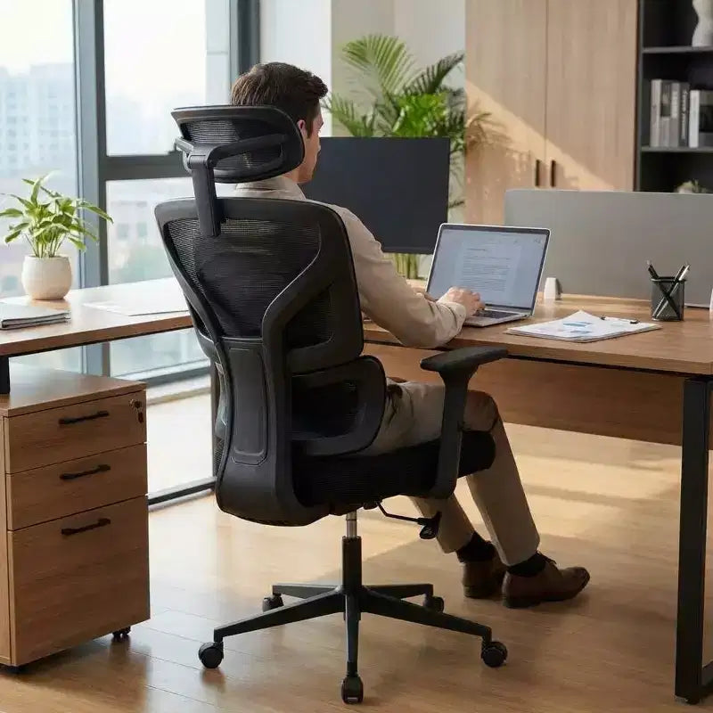 Ergonomic Office Chair with Adjustable Lumbar Support, High-Back Home Office Desk Chair, Comfortable Mesh Gaming Chair with 3D Armrests, Headrest