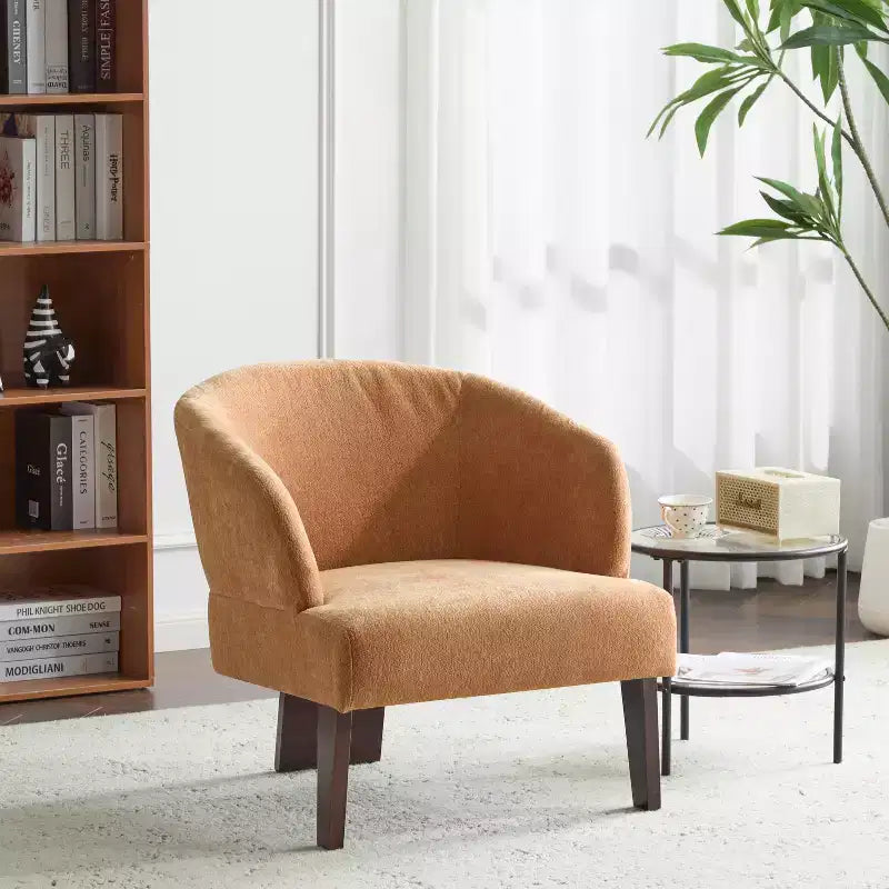 Modern Accent Chair with Round Back and Wooden Legs, Mid-Century Design, for Various Spaces
