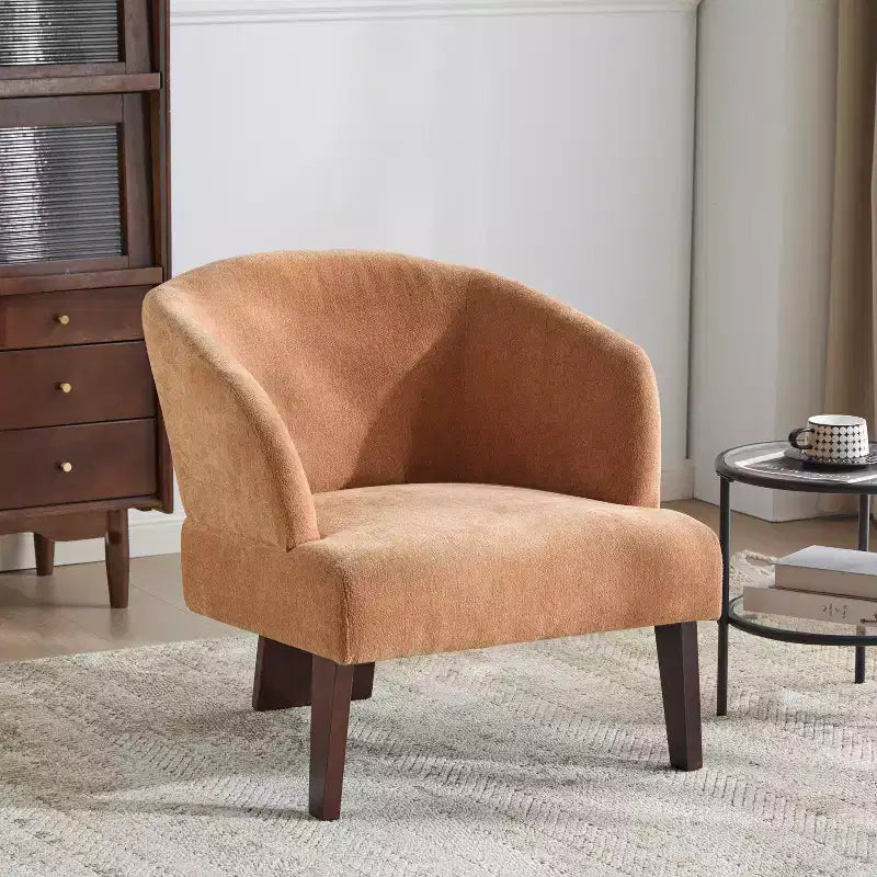 Modern Accent Chair with Round Back and Wooden Legs, Mid-Century Design, for Various Spaces