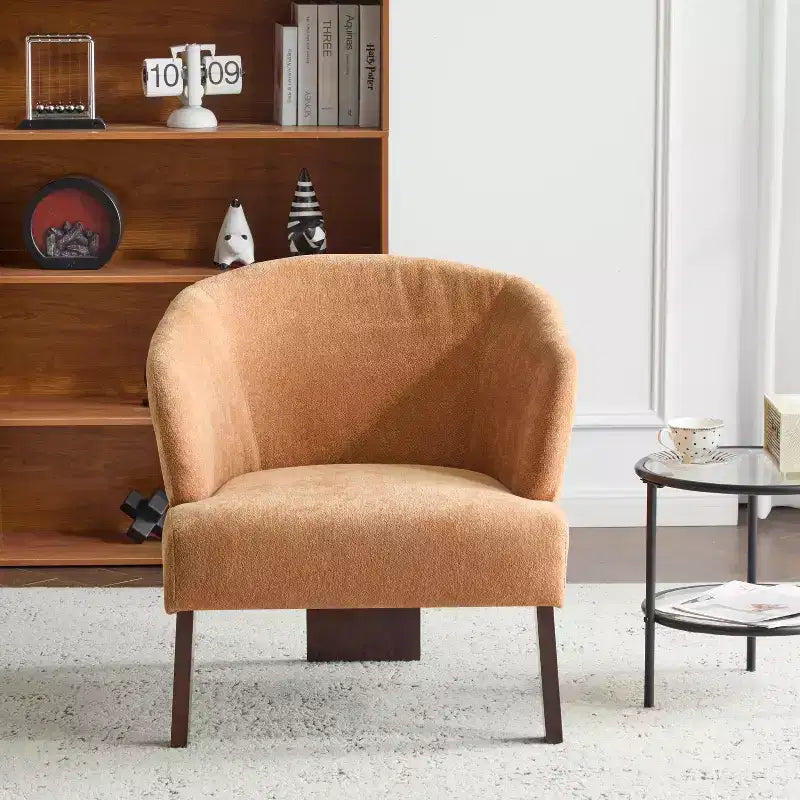 Modern Accent Chair with Round Back and Wooden Legs, Mid-Century Design, for Various Spaces