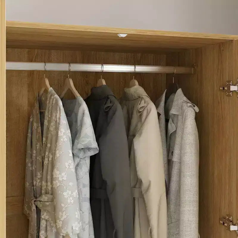Famapy Light Wood Rattan-Style Wardrobe with Drawers Armoire