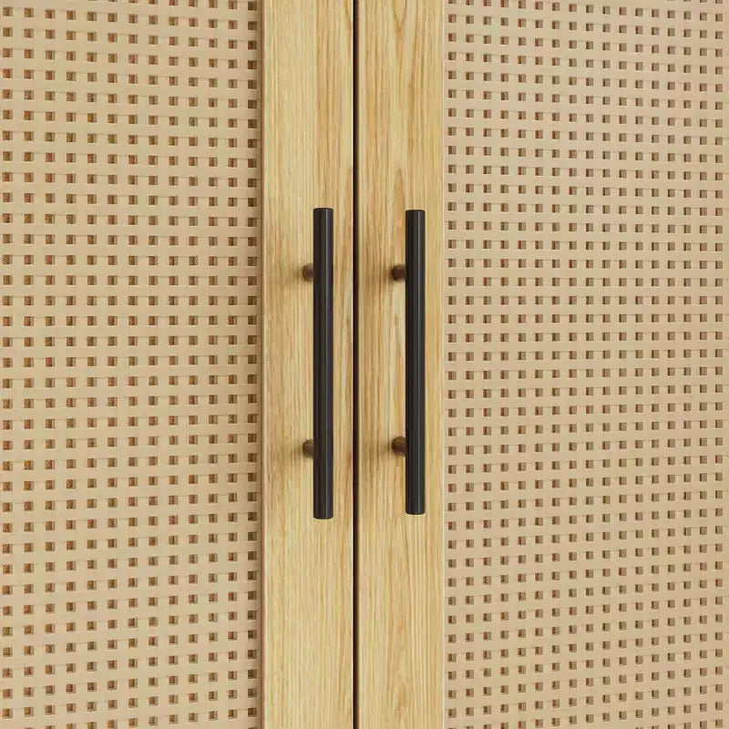 Famapy Light Wood Rattan-Style Wardrobe with Drawers Armoire