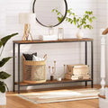 ACOINEL Console Table, 47.2 Narrow Entryway Sofa Table with Shelf, Rustic Brown & Black Metal Frame