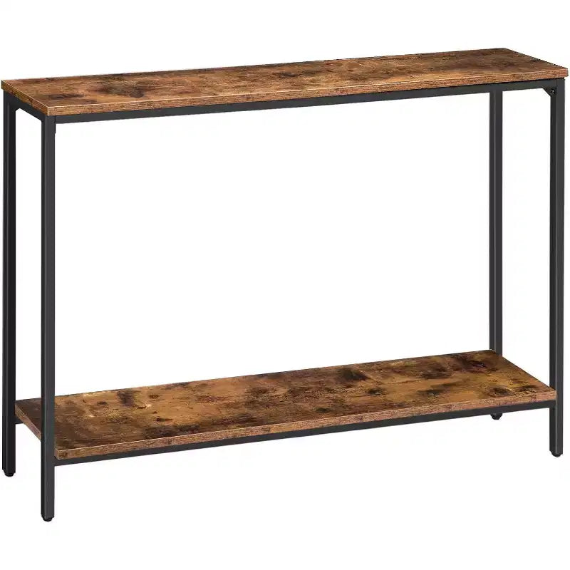 ACOINEL Console Table, 47.2 Narrow Entryway Sofa Table with Shelf, Rustic Brown & Black Metal Frame