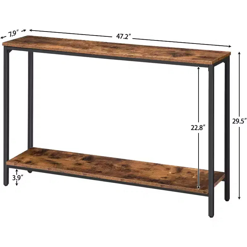 ACOINEL Console Table, 47.2 Narrow Entryway Sofa Table with Shelf, Rustic Brown & Black Metal Frame