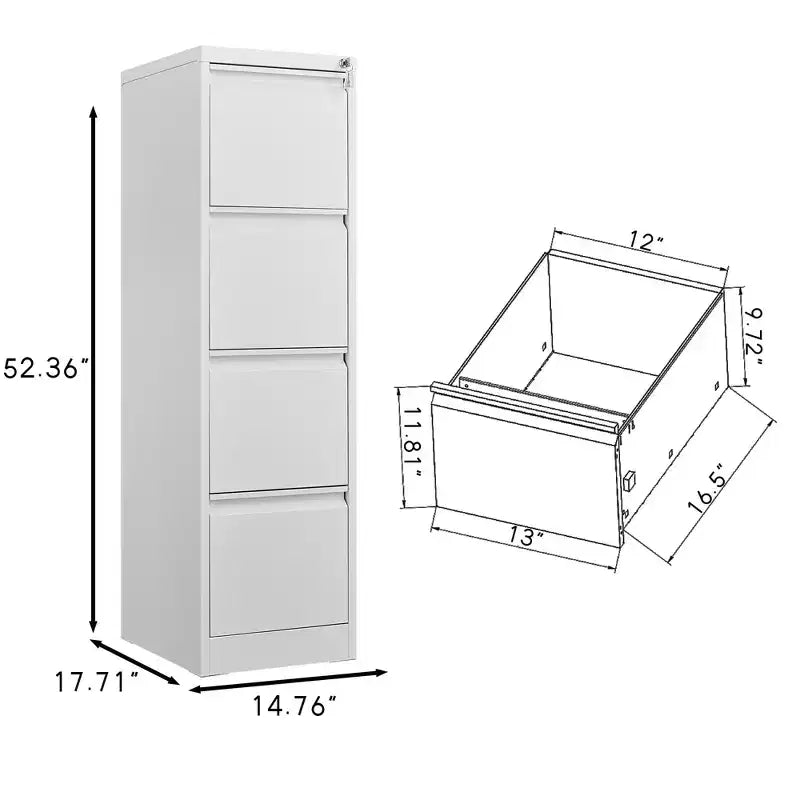 4 Drawer Vertical File Cabinet with Lock, Black Metal Filing Cabinet with Drawers for Home Office, Lockable Storage Cabinet