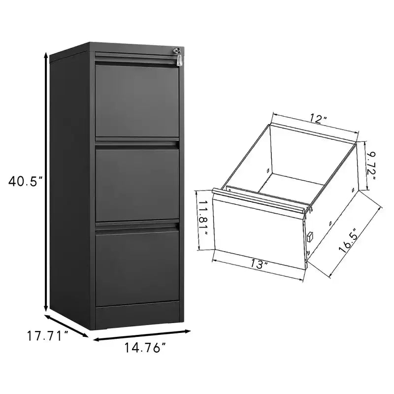 4 Drawer Vertical File Cabinet with Lock, Black Metal Filing Cabinet with Drawers for Home Office, Lockable Storage Cabinet