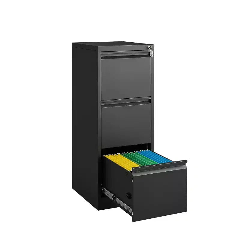 4 Drawer Vertical File Cabinet with Lock, Black Metal Filing Cabinet with Drawers for Home Office, Lockable Storage Cabinet