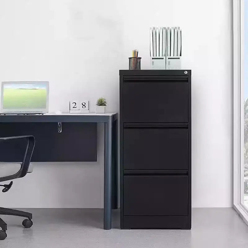 4 Drawer Vertical File Cabinet with Lock, Black Metal Filing Cabinet with Drawers for Home Office, Lockable Storage Cabinet