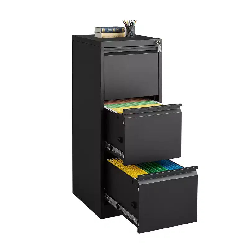 4 Drawer Vertical File Cabinet with Lock, Black Metal Filing Cabinet with Drawers for Home Office, Lockable Storage Cabinet