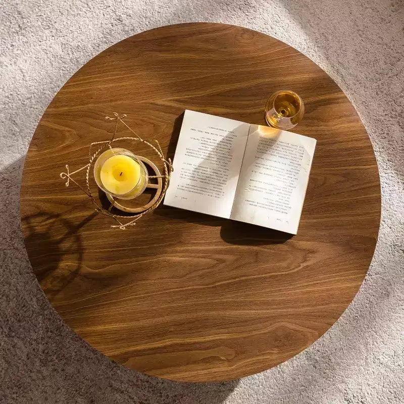 30.51 inch Round Walnut Coffee Table with Vintage Charm for Living Room or Office
