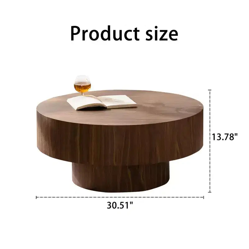 30.51 inch Round Walnut Coffee Table with Vintage Charm for Living Room or Office