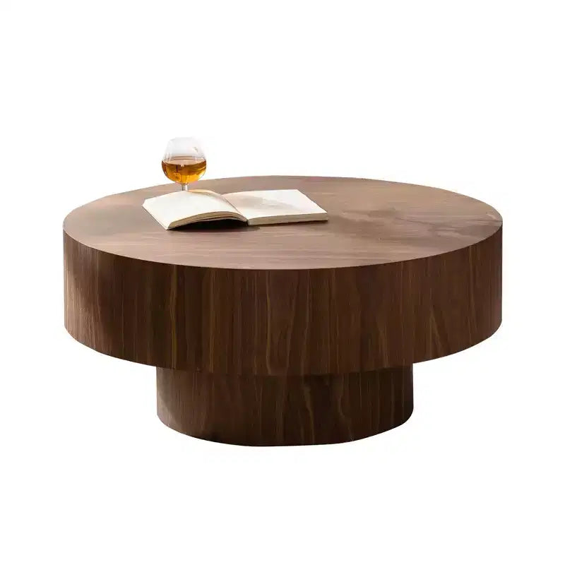 30.51 inch Round Walnut Coffee Table with Vintage Charm for Living Room or Office