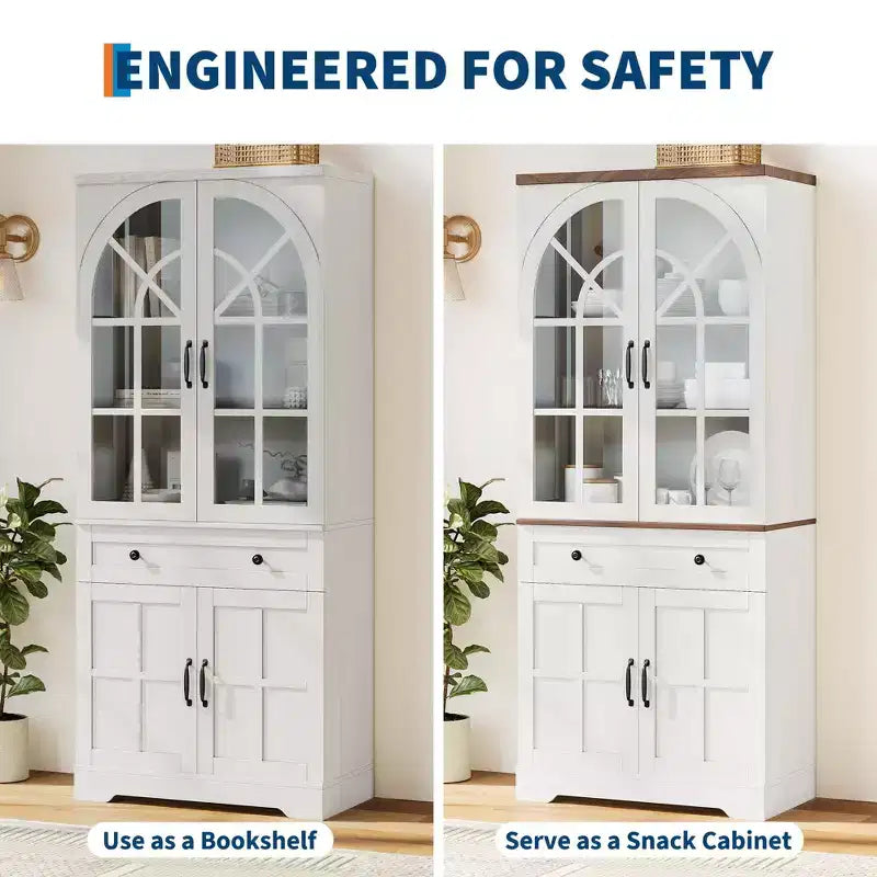 COZONY Farmhouse Pantry Cabinet with Glass Doors, 71.9 Tall Freestanding Kitchen Storage Cabinet for Dining Living Room