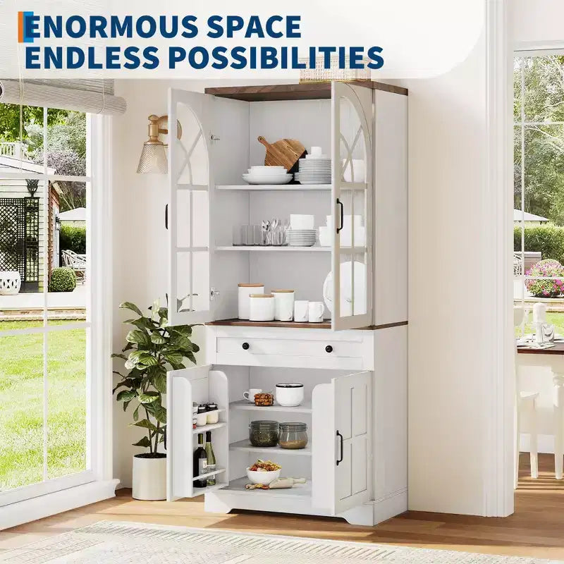 COZONY Farmhouse Pantry Cabinet with Glass Doors, 71.9 Tall Freestanding Kitchen Storage Cabinet for Dining Living Room