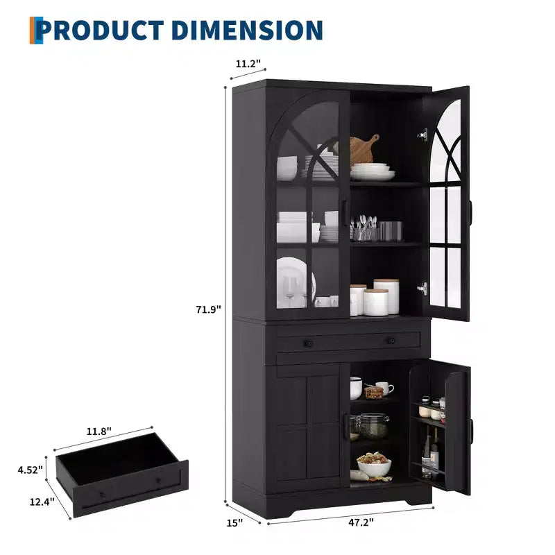 COZONY Farmhouse Pantry Cabinet with Glass Doors, 71.9 Tall Freestanding Kitchen Storage Cabinet for Dining Living Room