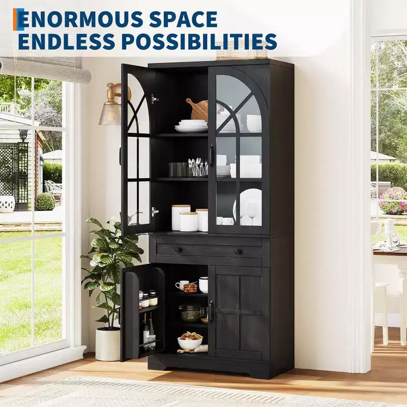 COZONY Farmhouse Pantry Cabinet with Glass Doors, 71.9 Tall Freestanding Kitchen Storage Cabinet for Dining Living Room