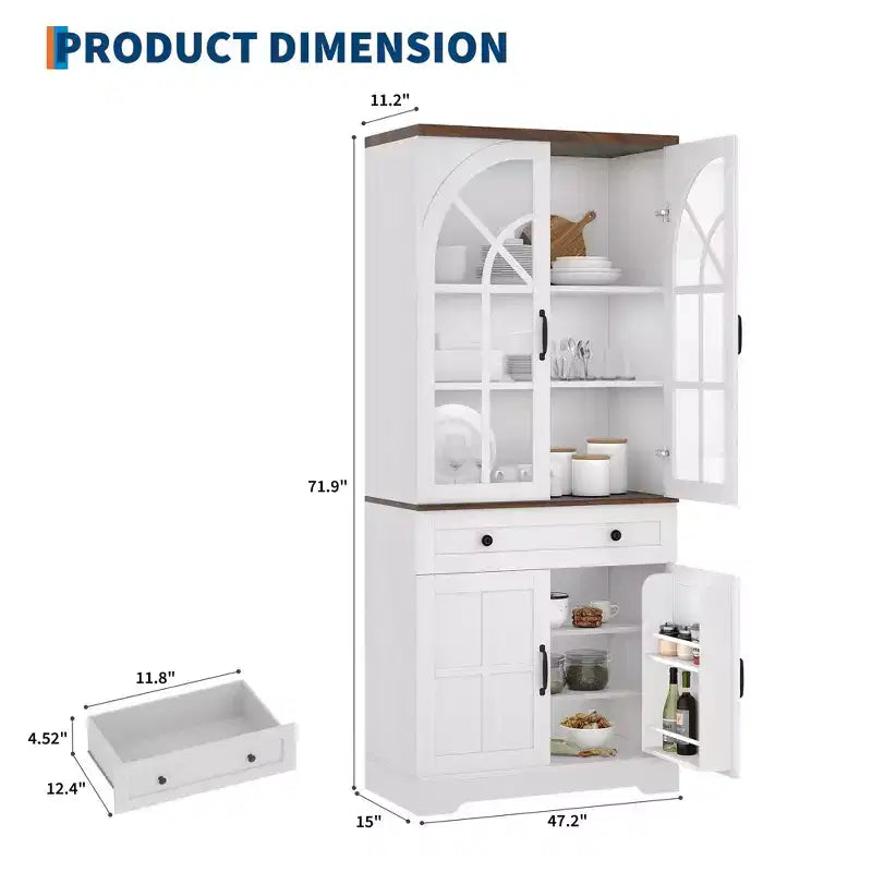 COZONY Farmhouse Pantry Cabinet with Glass Doors, 71.9 Tall Freestanding Kitchen Storage Cabinet for Dining Living Room