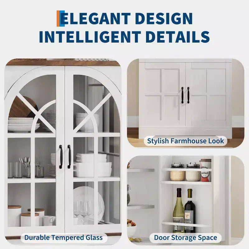 COZONY Farmhouse Pantry Cabinet with Glass Doors, 71.9 Tall Freestanding Kitchen Storage Cabinet for Dining Living Room