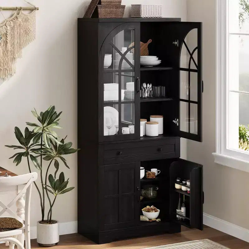 COZONY Farmhouse Pantry Cabinet with Glass Doors, 71.9 Tall Freestanding Kitchen Storage Cabinet for Dining Living Room