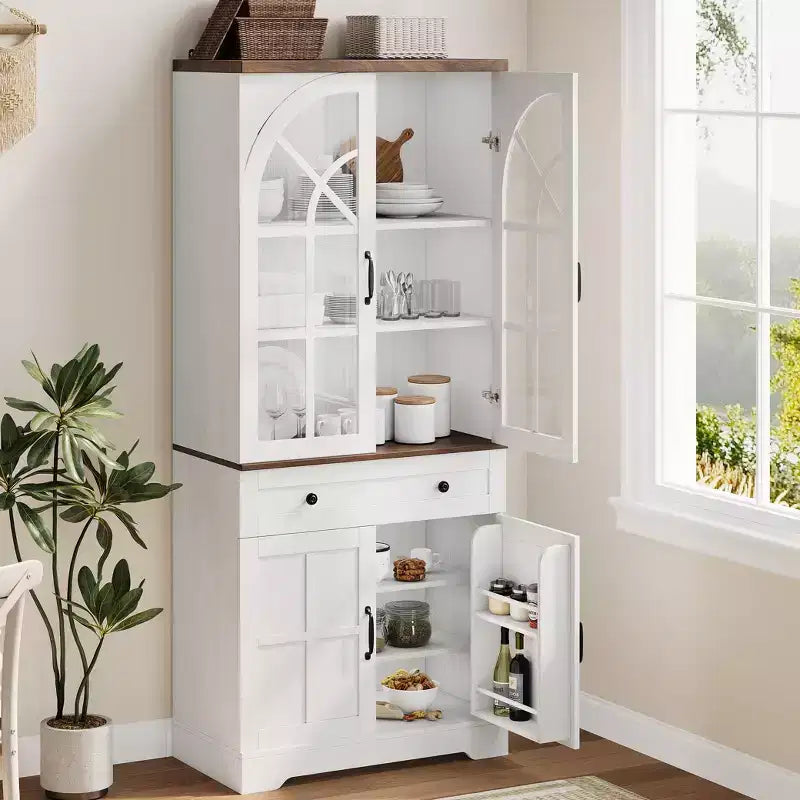 COZONY Farmhouse Pantry Cabinet with Glass Doors, 71.9 Tall Freestanding Kitchen Storage Cabinet for Dining Living Room