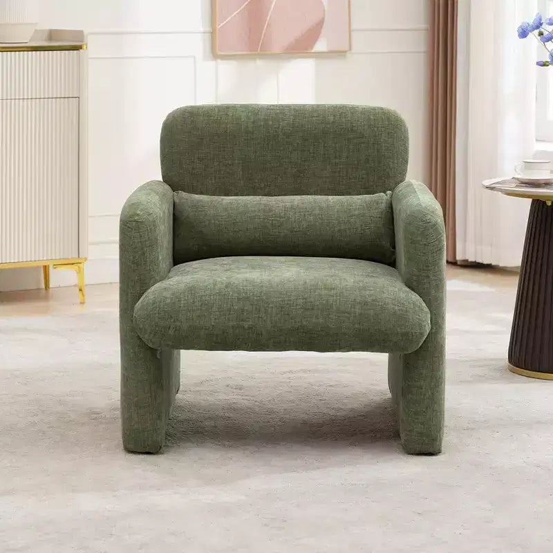 Single armchair, chenille fabric lounge chair, modern curved backrest, suitable for living room, bedroom, study, office.