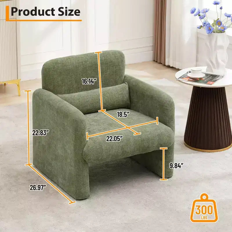 Single armchair, chenille fabric lounge chair, modern curved backrest, suitable for living room, bedroom, study, office.