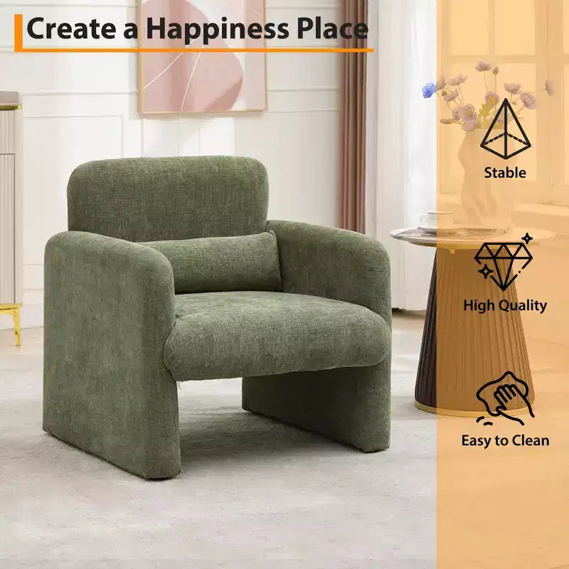 Single armchair, chenille fabric lounge chair, modern curved backrest, suitable for living room, bedroom, study, office.
