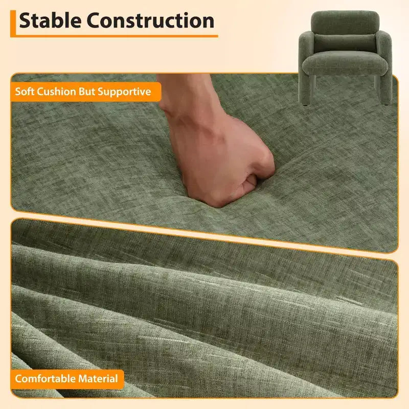 Single armchair, chenille fabric lounge chair, modern curved backrest, suitable for living room, bedroom, study, office.