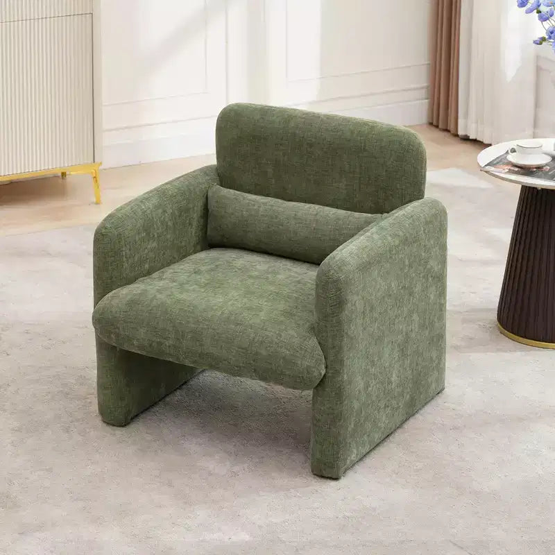 Single armchair, chenille fabric lounge chair, modern curved backrest, suitable for living room, bedroom, study, office.