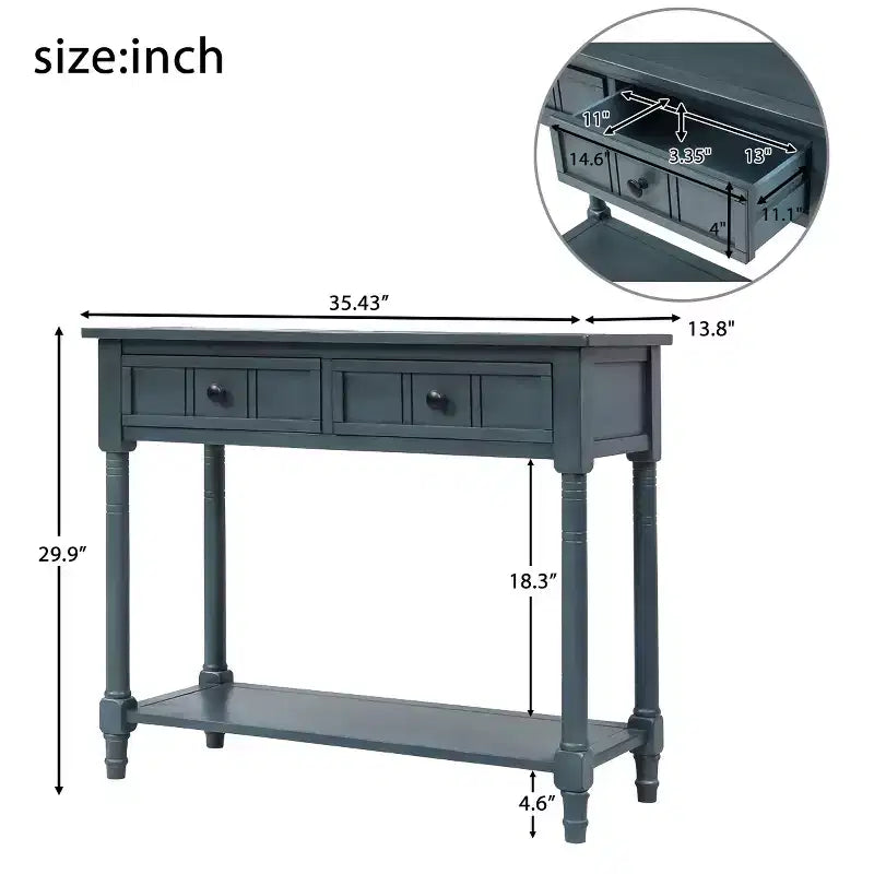 35.34in Vintage Console Table, Traditional Sofa Table with 2 Drawers and Shelf for Entryway or Living Room