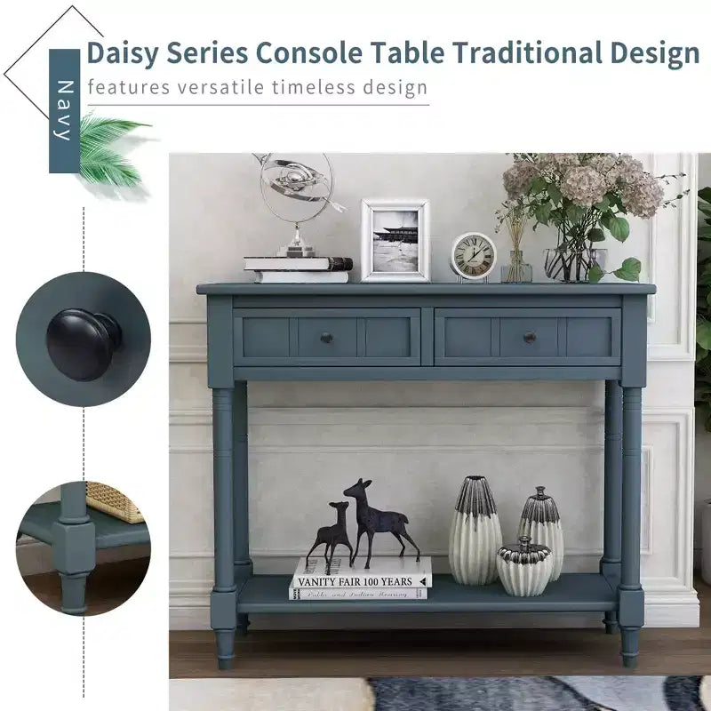 35.34in Vintage Console Table, Traditional Sofa Table with 2 Drawers and Shelf for Entryway or Living Room