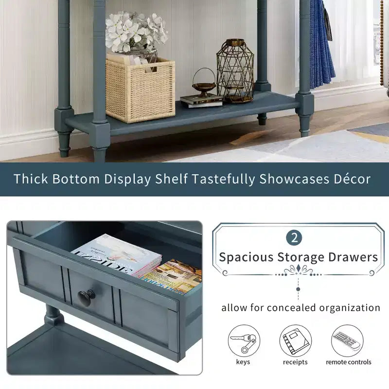35.34in Vintage Console Table, Traditional Sofa Table with 2 Drawers and Shelf for Entryway or Living Room