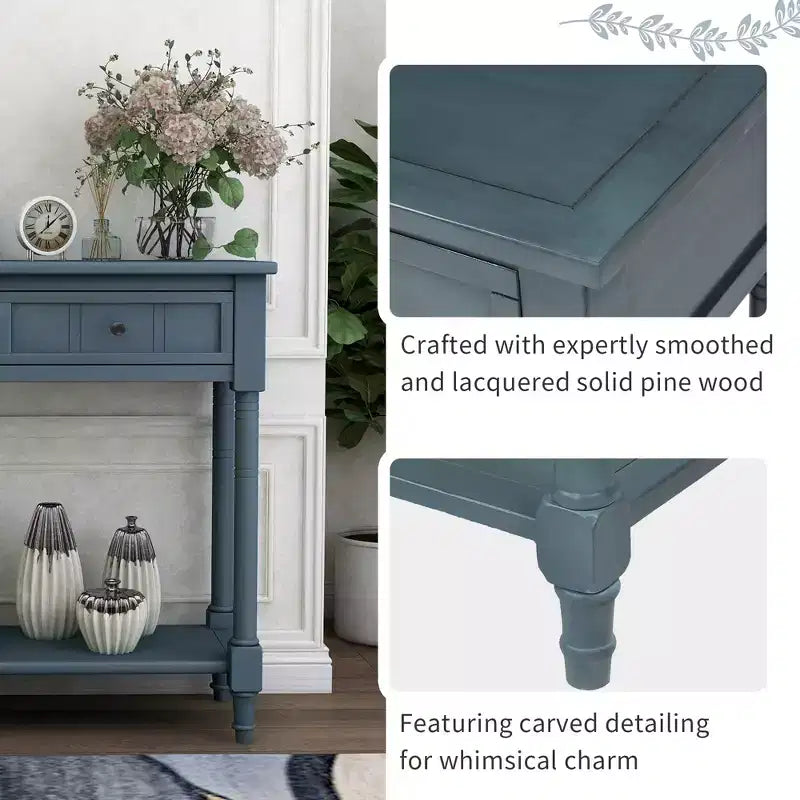 35.34in Vintage Console Table, Traditional Sofa Table with 2 Drawers and Shelf for Entryway or Living Room