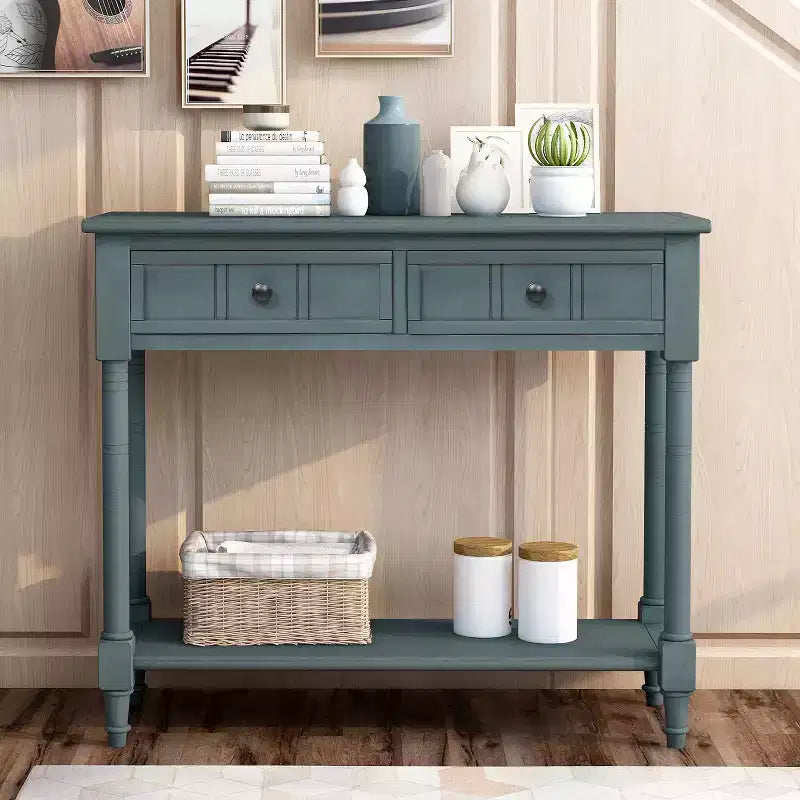 35.34in Vintage Console Table, Traditional Sofa Table with 2 Drawers and Shelf for Entryway or Living Room
