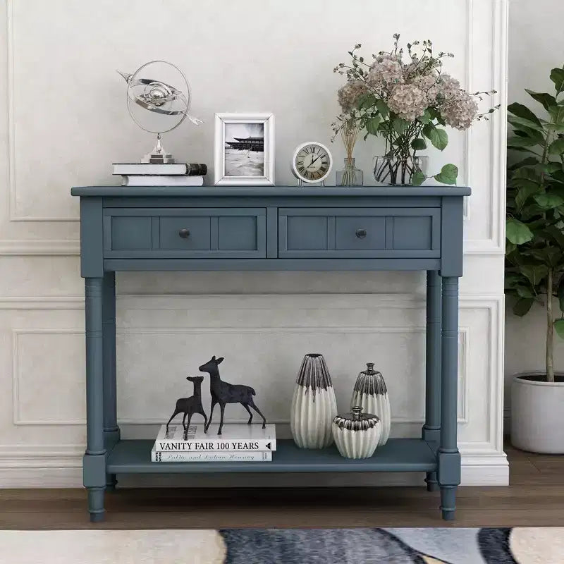 35.34in Vintage Console Table, Traditional Sofa Table with 2 Drawers and Shelf for Entryway or Living Room