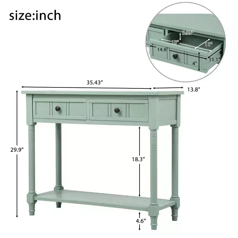 35.34in Vintage Console Table, Traditional Sofa Table with 2 Drawers and Shelf for Entryway or Living Room