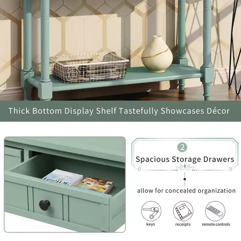 35.34in Vintage Console Table, Traditional Sofa Table with 2 Drawers and Shelf for Entryway or Living Room