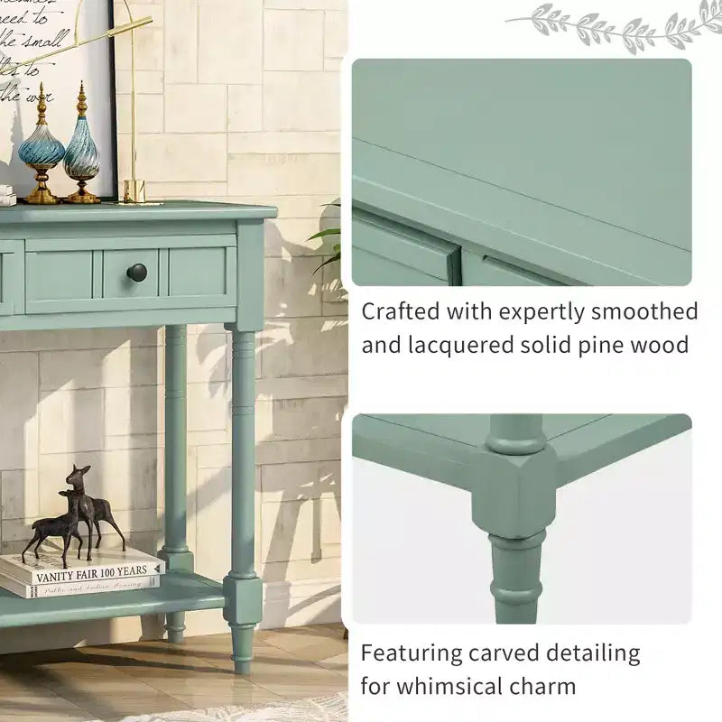 35.34in Vintage Console Table, Traditional Sofa Table with 2 Drawers and Shelf for Entryway or Living Room