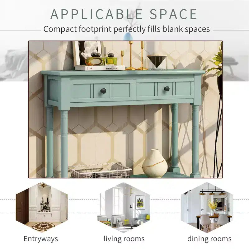 35.34in Vintage Console Table, Traditional Sofa Table with 2 Drawers and Shelf for Entryway or Living Room