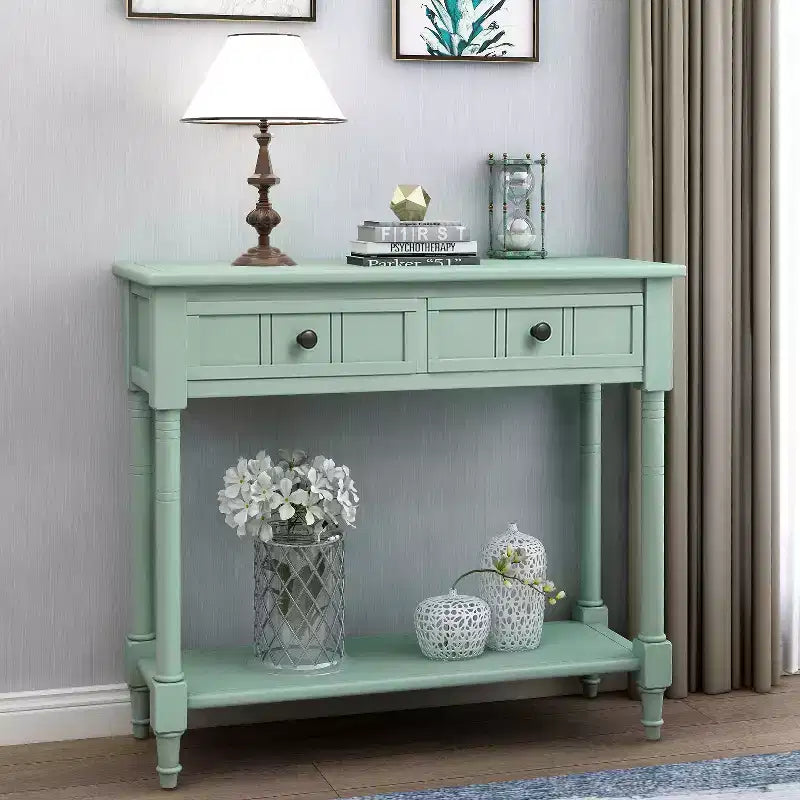 35.34in Vintage Console Table, Traditional Sofa Table with 2 Drawers and Shelf for Entryway or Living Room