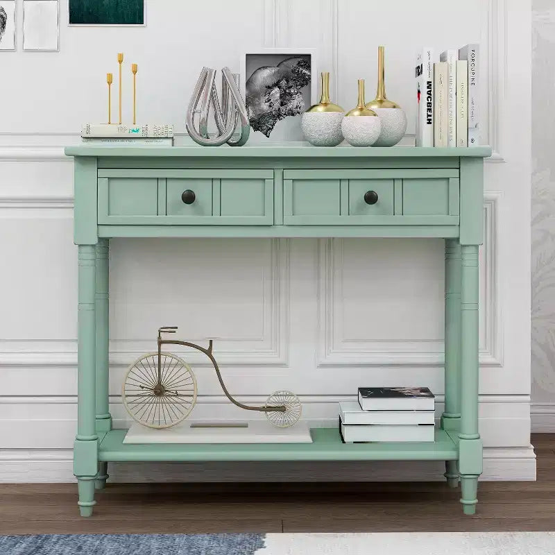35.34in Vintage Console Table, Traditional Sofa Table with 2 Drawers and Shelf for Entryway or Living Room